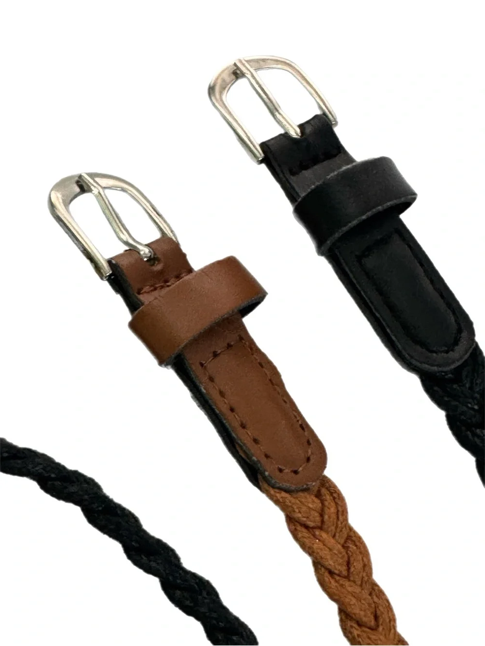 Kids Braided Skinny Belt Set - Black & Brown
